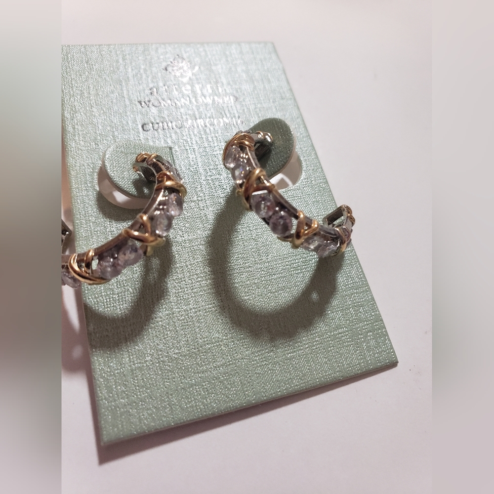 Atterri Gold and Silver Cubic Zirconia Hoop Earrings
